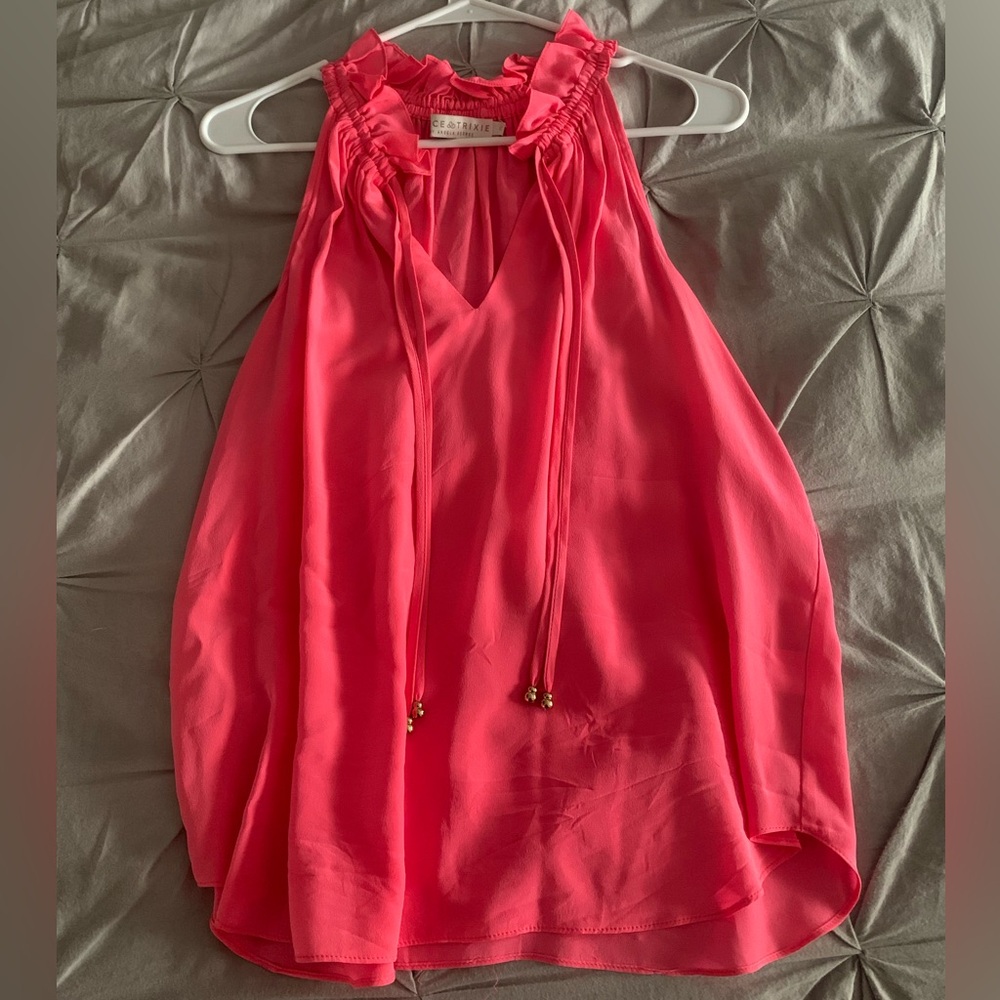 Pink Ruffled Sleeveless Blouse 100% Silk Alice & Trixie Small Y2K